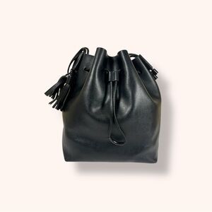 Black Leather Drawstring Bucketbag, Vince Camuto